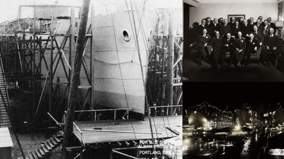 A Liberty Ship in the process of being built